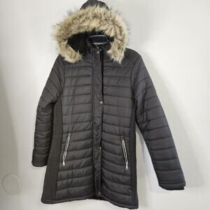 Hanton Women's Lined Puffer Coat with Detachable Hood Size M Black Worn Once